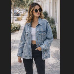 Missguided Light Wash Distressed Denim Jacket